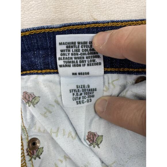 Vtg Hint Jeans Womens 9 Blue Flare Bootcut Low Rise Distressed Pockets Y2K - Picture 11 of 11